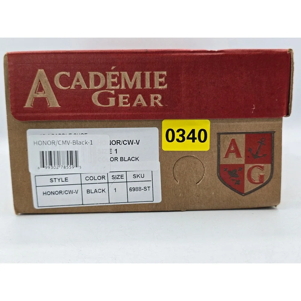 Academie Gear Honor Saddle Shoes Kids Size 1 Black Leather Uniform - New